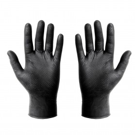 Gants jetables nitrile noir non-poudré Ultra-résistant avec Picot par 100